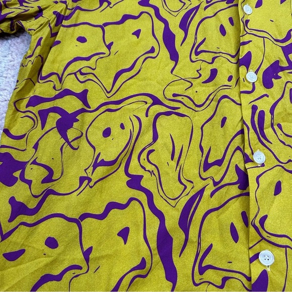 OAS Viscose Button Up Shirt Ochre Purple Smiley Face Men's Shirt Size Large - Picture 9 of 10